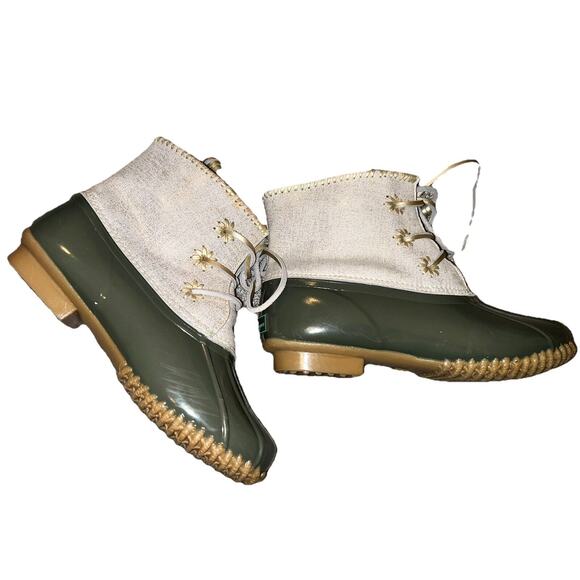 Jack Rogers Chloe Olive Metallic Rain Duck Boots 8 - Picture 6 of 8